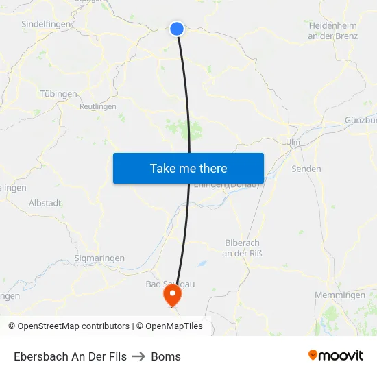 Ebersbach An Der Fils to Boms map