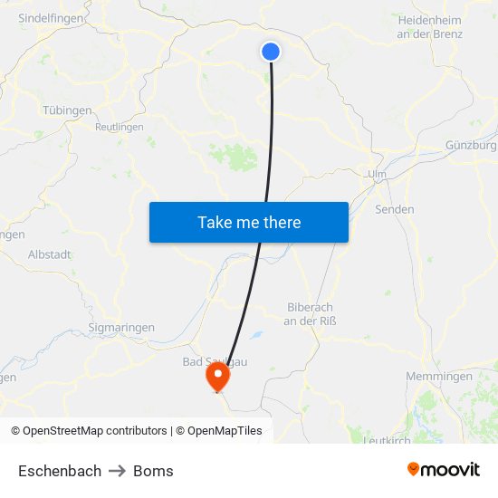 Eschenbach to Boms map