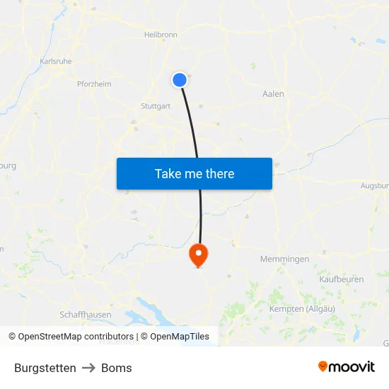 Burgstetten to Boms map