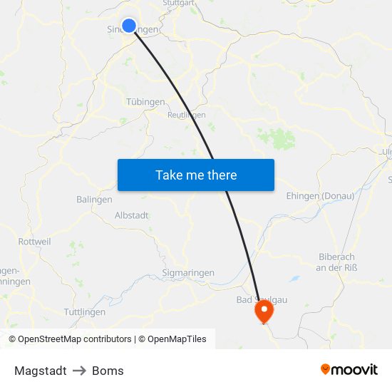 Magstadt to Boms map