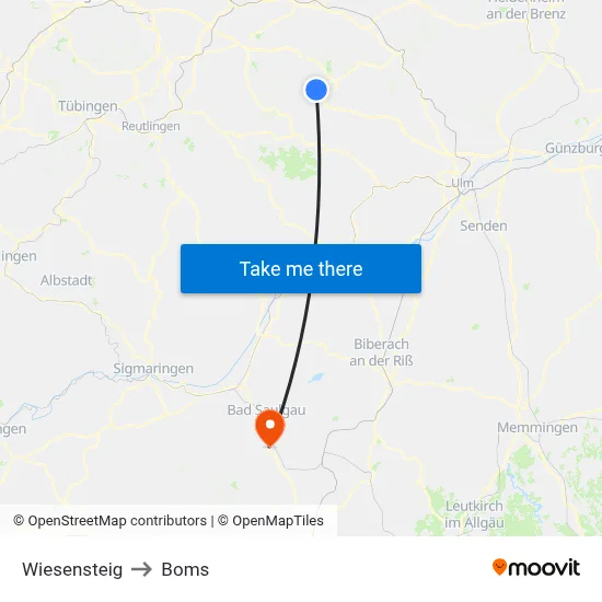 Wiesensteig to Boms map