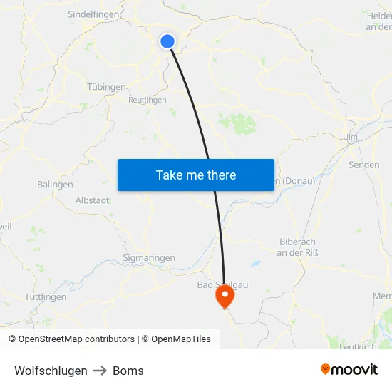Wolfschlugen to Boms map