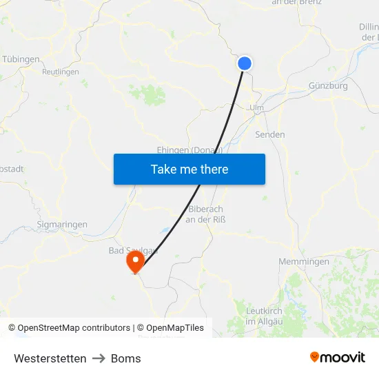 Westerstetten to Boms map