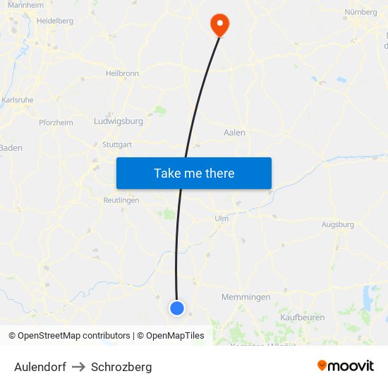 Aulendorf to Schrozberg map