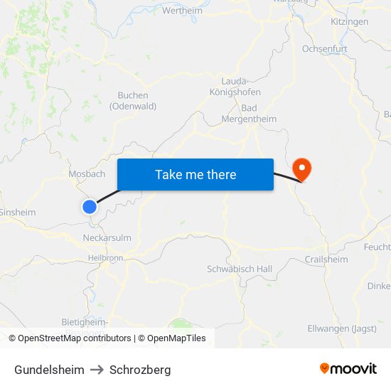 Gundelsheim to Schrozberg map