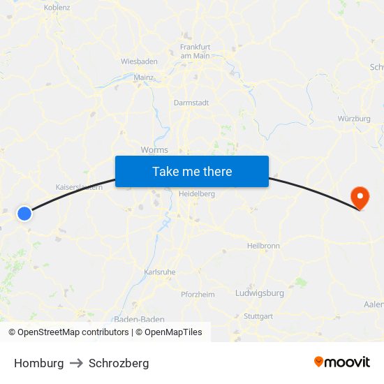 Homburg to Schrozberg map