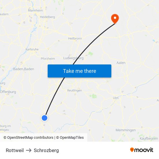 Rottweil to Schrozberg map