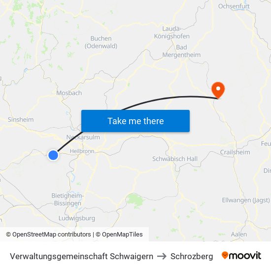 Verwaltungsgemeinschaft Schwaigern to Schrozberg map