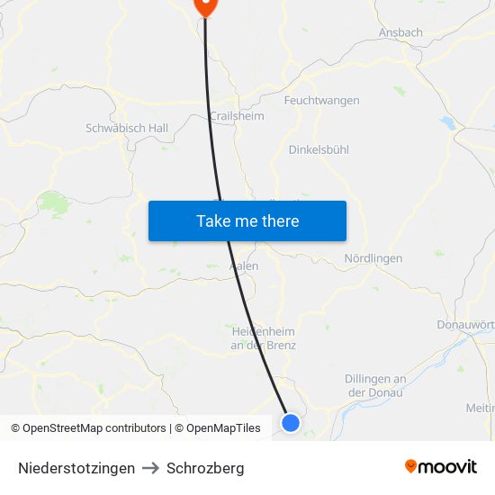 Niederstotzingen to Schrozberg map