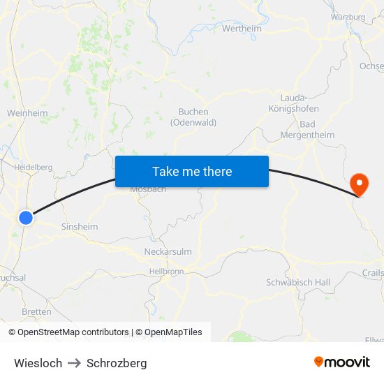 Wiesloch to Schrozberg map