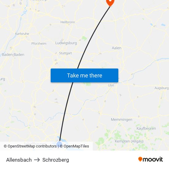 Allensbach to Schrozberg map