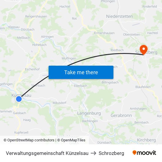 Verwaltungsgemeinschaft Künzelsau to Schrozberg map