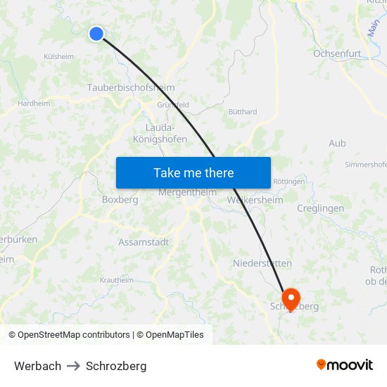 Werbach to Schrozberg map