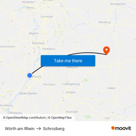 Wörth am Rhein to Schrozberg map