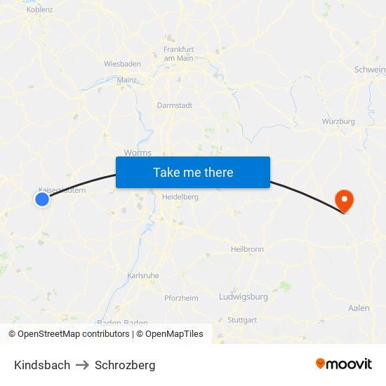 Kindsbach to Schrozberg map