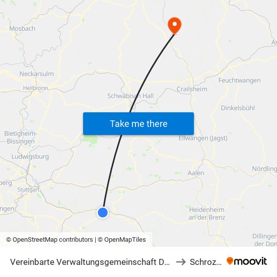 Vereinbarte Verwaltungsgemeinschaft Der Stadt Uhingen to Schrozberg map