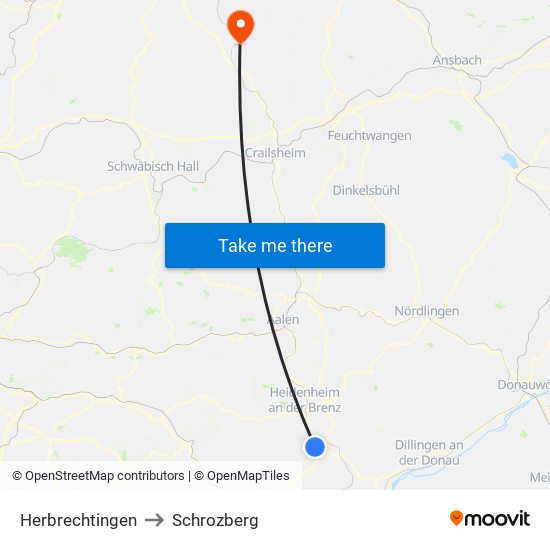 Herbrechtingen to Schrozberg map