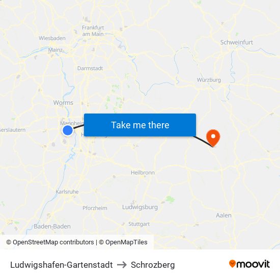 Ludwigshafen-Gartenstadt to Schrozberg map