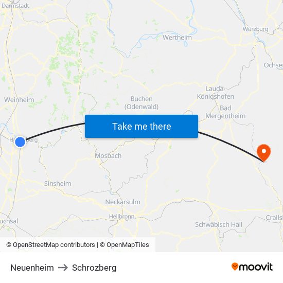 Neuenheim to Schrozberg map