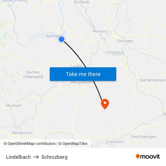 Lindelbach to Schrozberg map