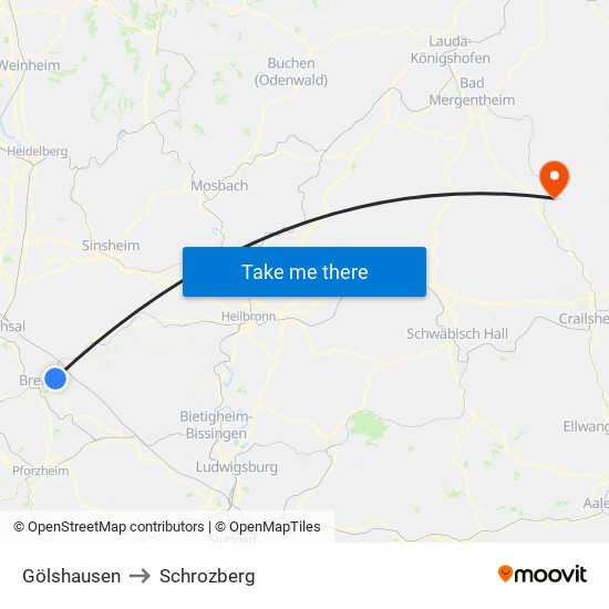 Gölshausen to Schrozberg map