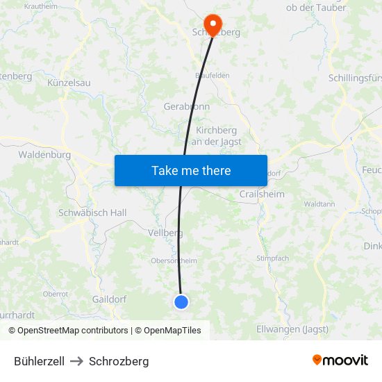 Bühlerzell to Schrozberg map