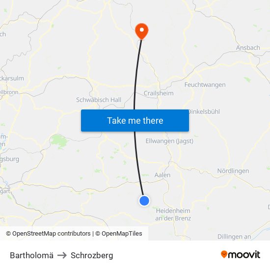 Bartholomä to Schrozberg map