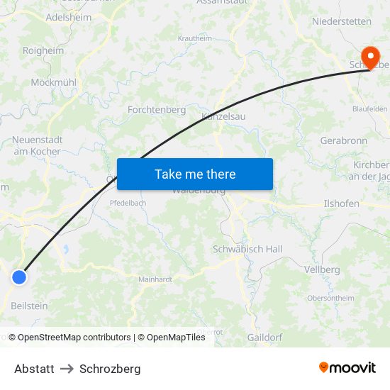 Abstatt to Schrozberg map