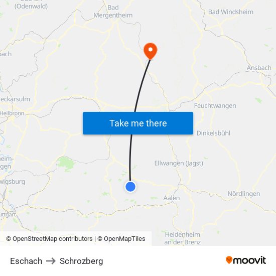 Eschach to Schrozberg map