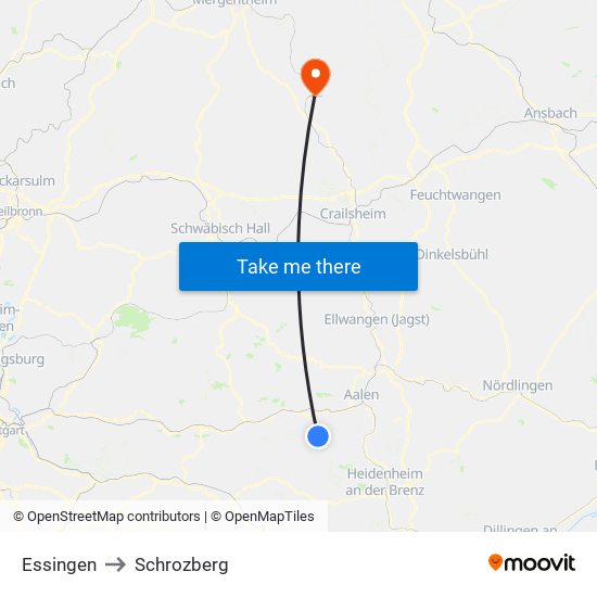 Essingen to Schrozberg map