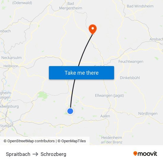 Spraitbach to Schrozberg map