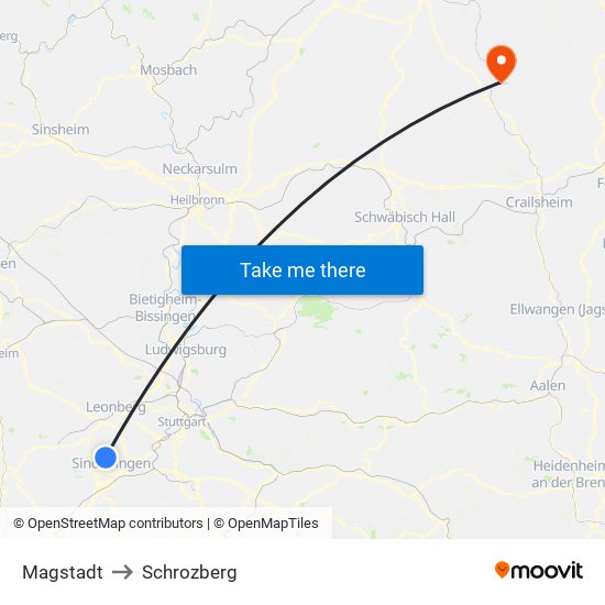 Magstadt to Schrozberg map