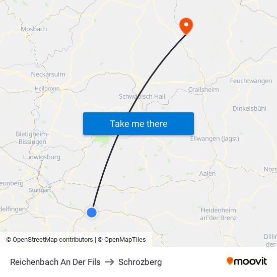 Reichenbach An Der Fils to Schrozberg map