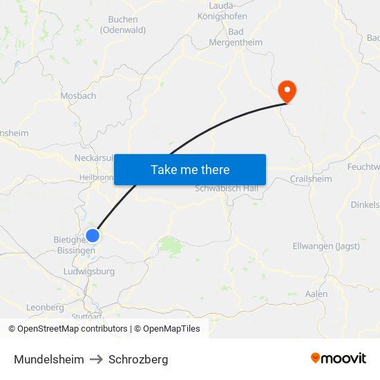 Mundelsheim to Schrozberg map
