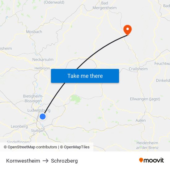 Kornwestheim to Schrozberg map