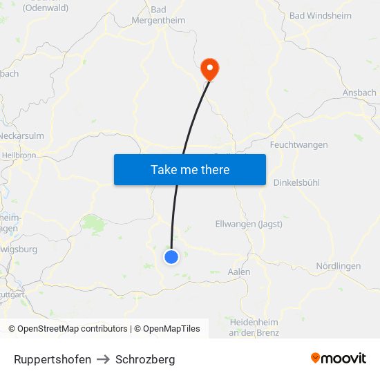 Ruppertshofen to Schrozberg map