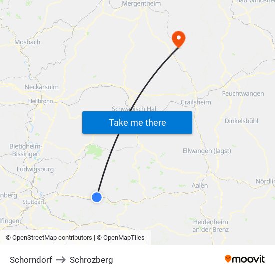 Schorndorf to Schrozberg map