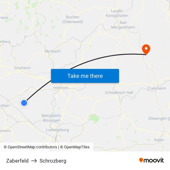 Zaberfeld to Schrozberg map