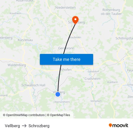 Vellberg to Schrozberg map