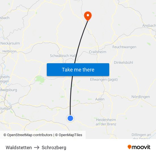 Waldstetten to Schrozberg map