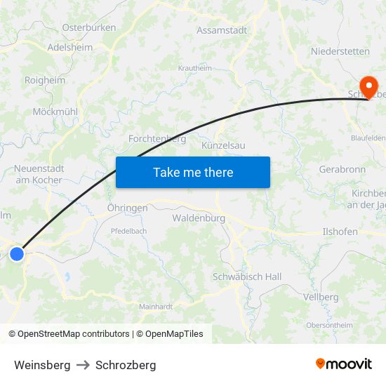 Weinsberg to Schrozberg map