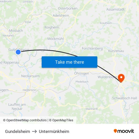 Gundelsheim to Untermünkheim map