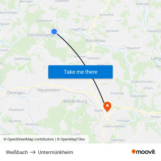 Weißbach to Untermünkheim map