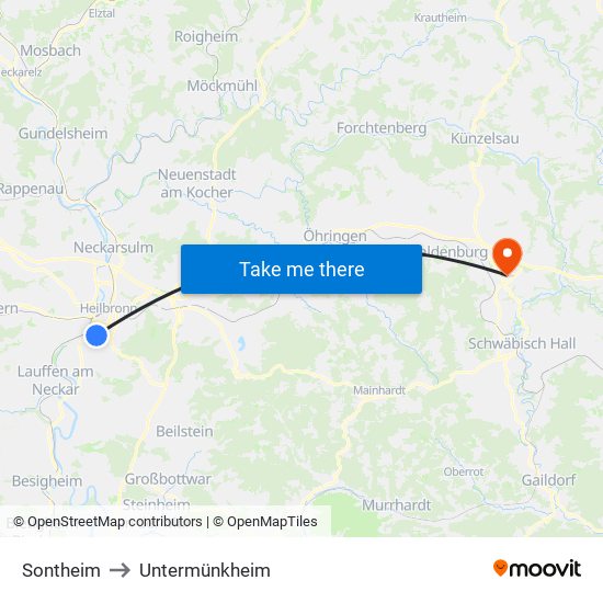 Sontheim to Untermünkheim map