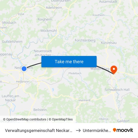 Verwaltungsgemeinschaft Neckarsulm to Untermünkheim map