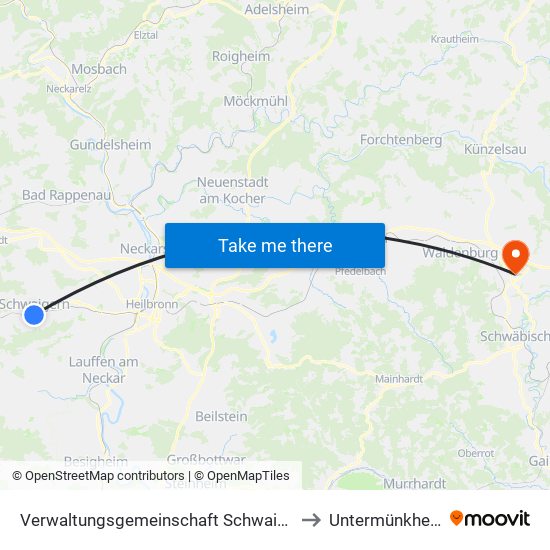 Verwaltungsgemeinschaft Schwaigern to Untermünkheim map