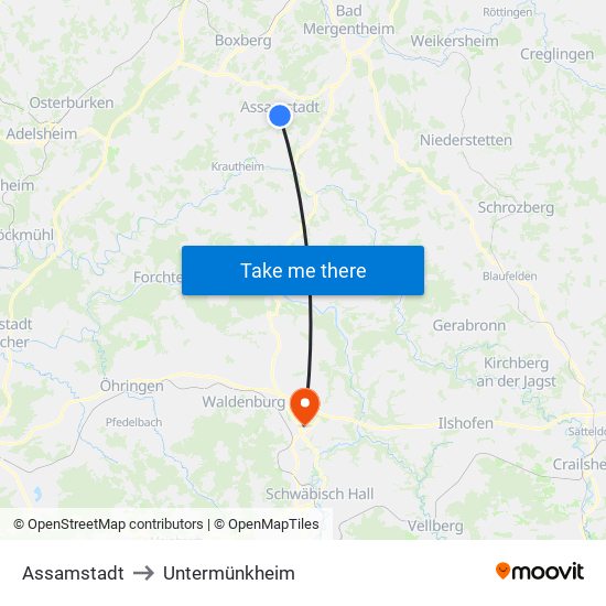 Assamstadt to Untermünkheim map