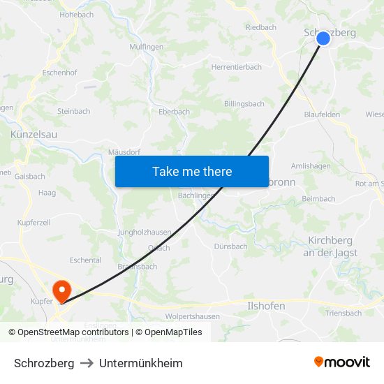 Schrozberg to Untermünkheim map