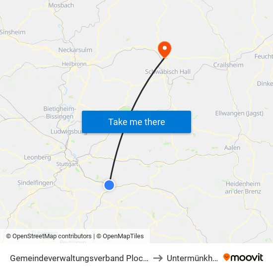 Gemeindeverwaltungsverband Plochingen to Untermünkheim map