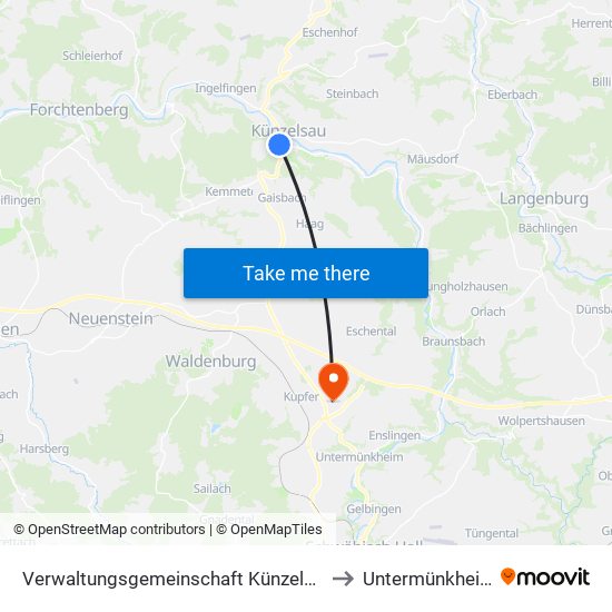 Verwaltungsgemeinschaft Künzelsau to Untermünkheim map